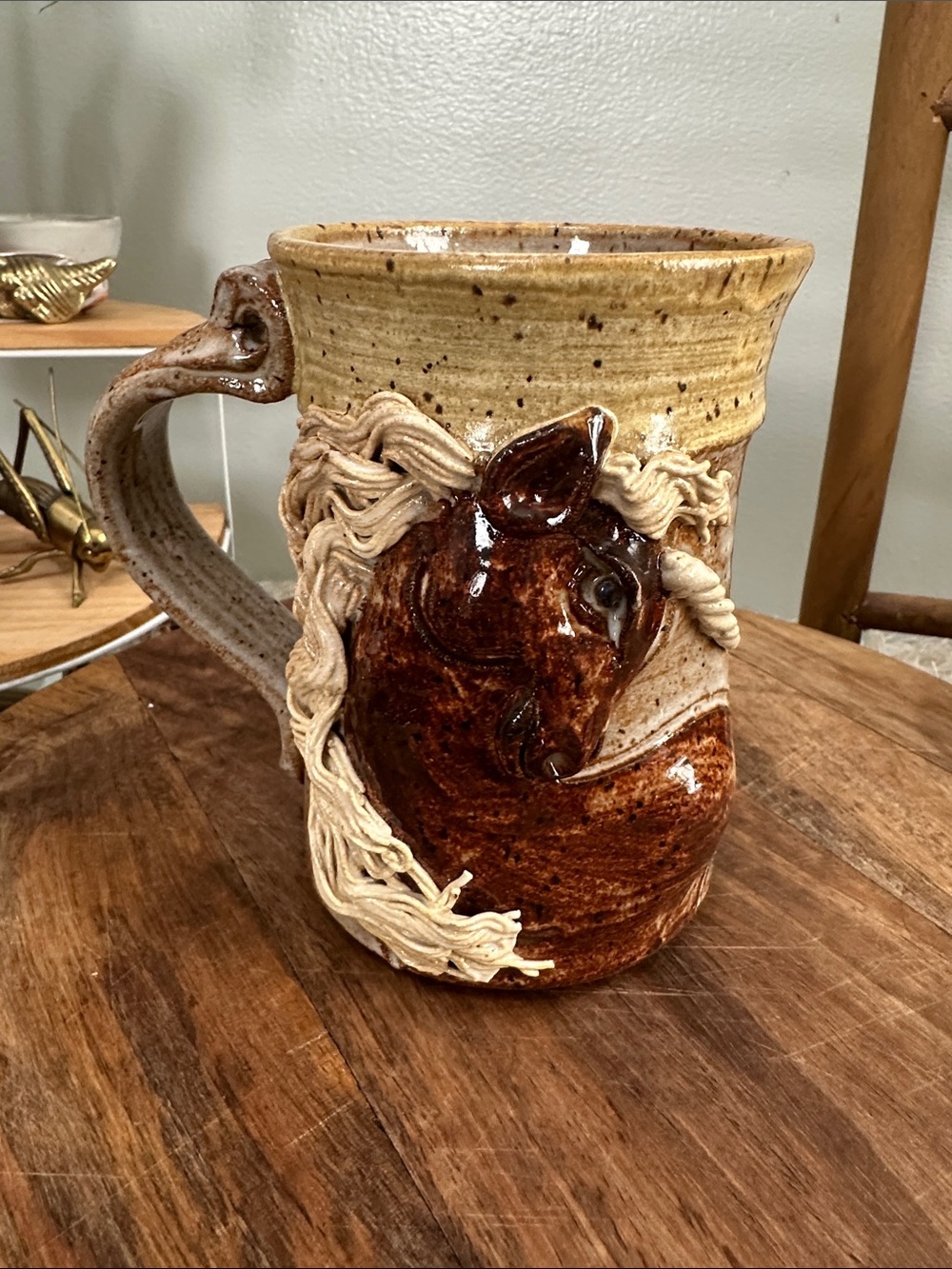 Vintage John Coiner Art Pottery Handmade Figural Unicorn Horse Mug Vessel